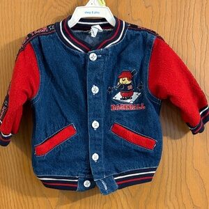 Vintage Infant Baseball Denim Jean Jacket 12M